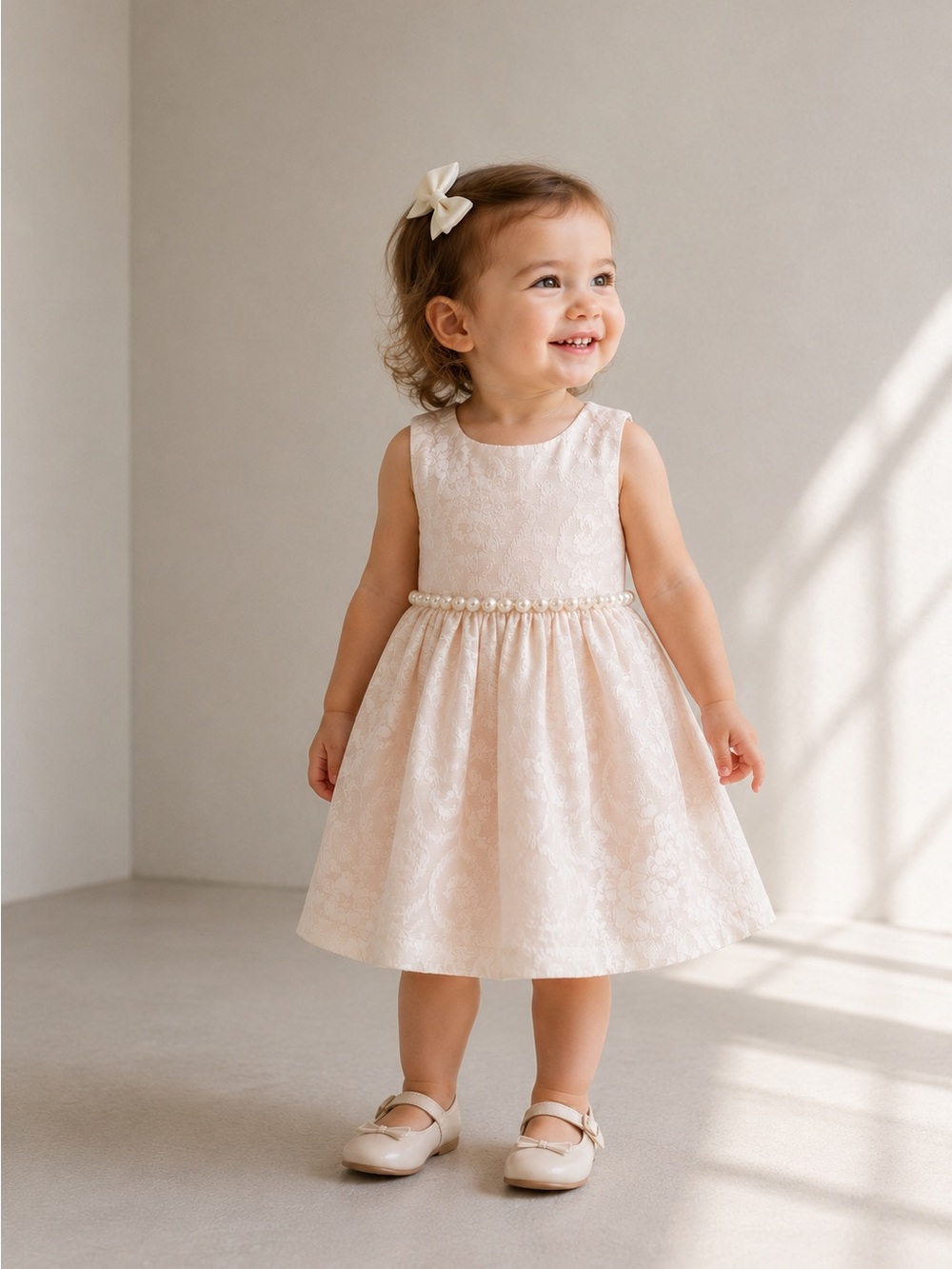 American Princess Pearl-Trim Lace Party Dress - Light Pink